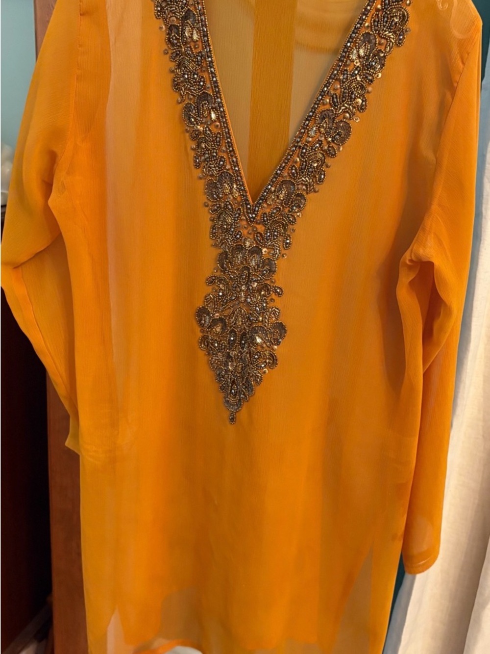 Marena Y Sol Embellished V-Neck coverup Golden Yellow